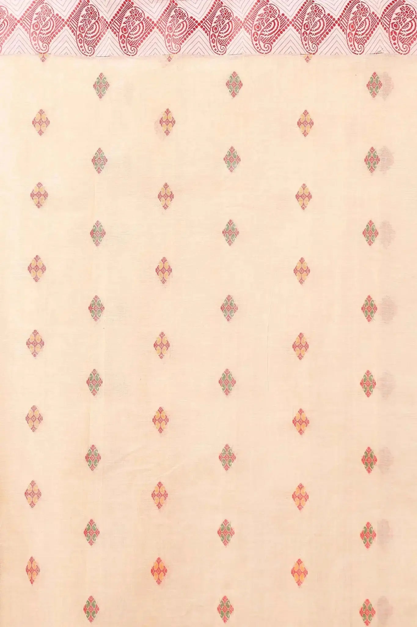 Reddish Orange- Pure Cotton Bengal Handloom Saree With Red Geometric Border