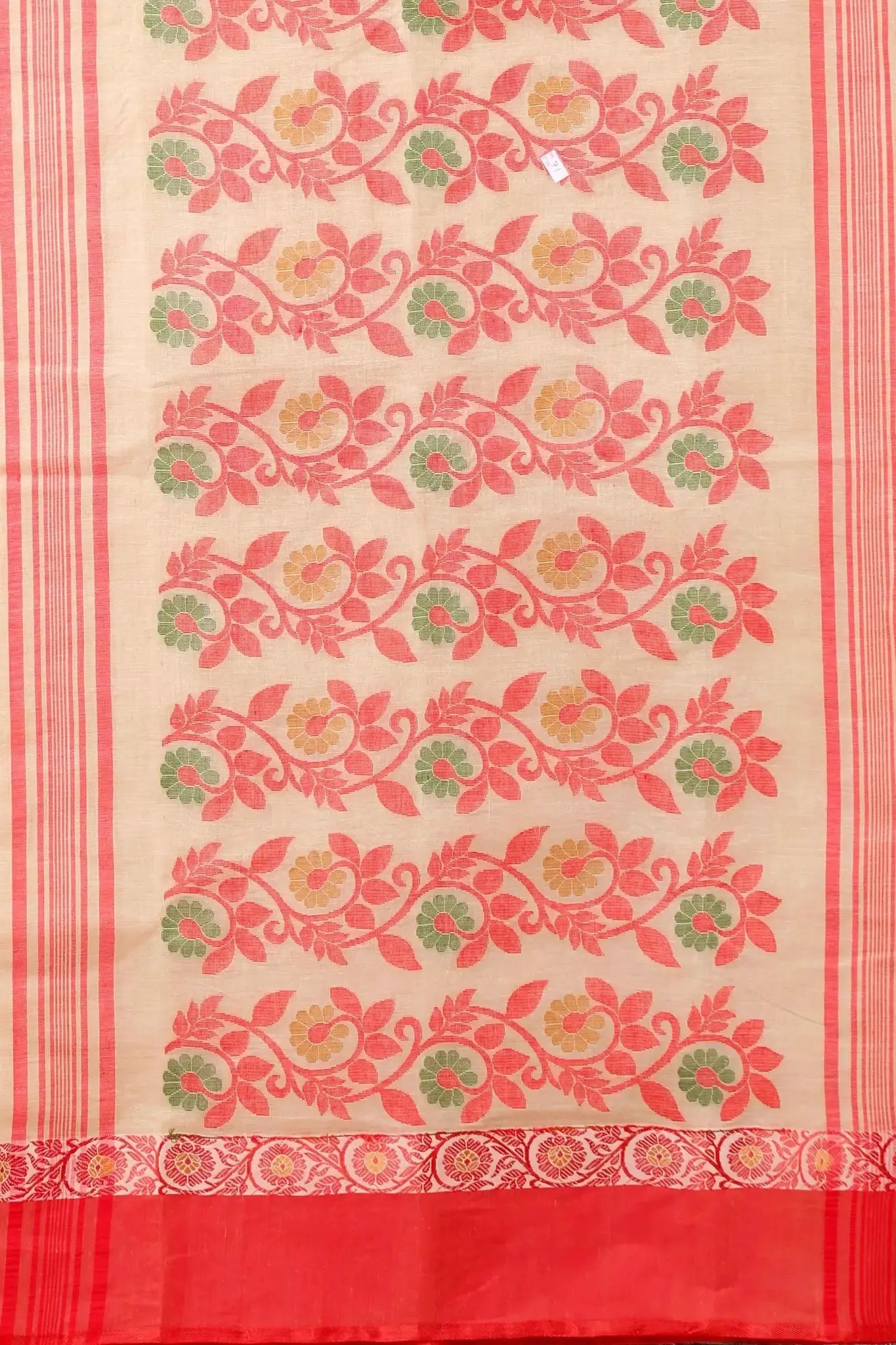 Red Orange- Pure Cotton Bengal Handloom Handwoven Saree With Rich Border & Pallu