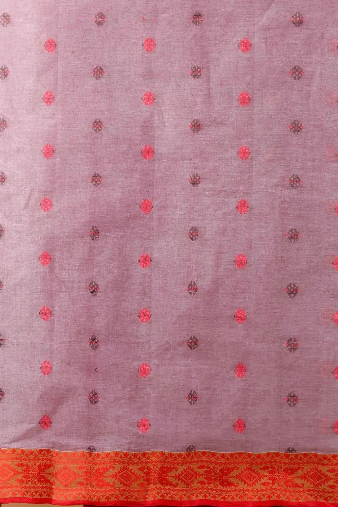 Pink & Red- Pure Cotton Bengal Handloom Classic Saree With Contrasting Border