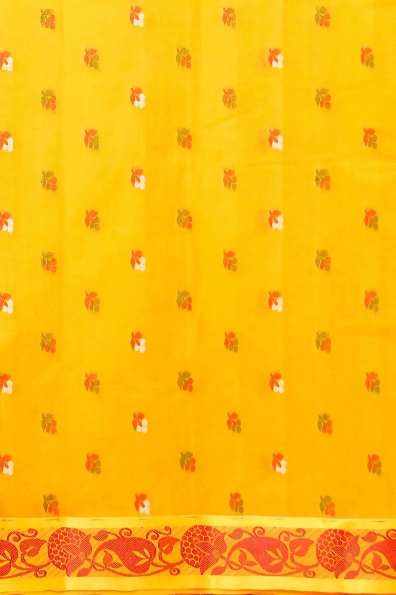 Bright Gold- Pure Cotton Bengal Handloom Saree With Floral Patterns Border