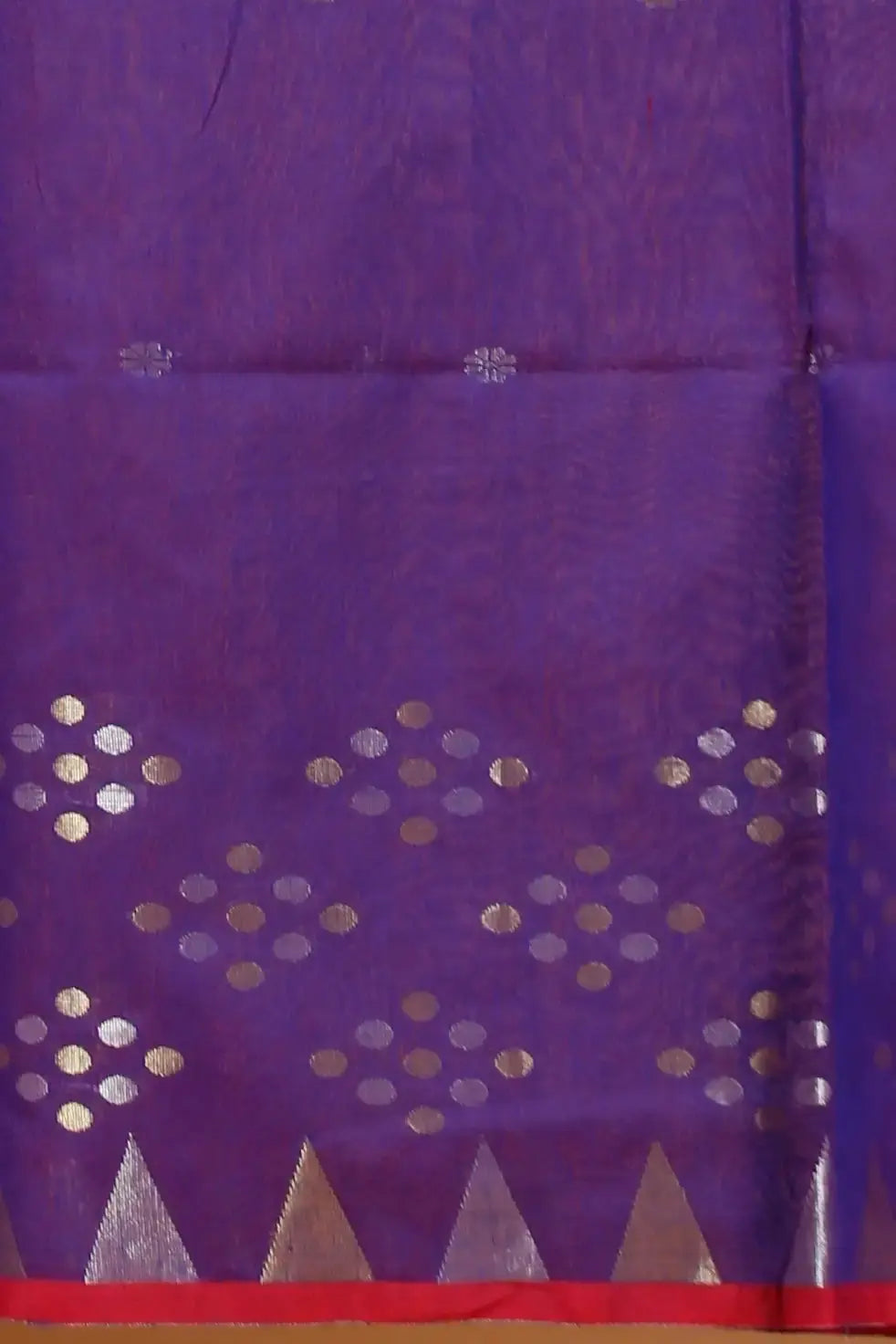 Bellu Cotton Handloom Fancy Saree- Red With Purple Border Pallu Geometric Pattern - Grivana