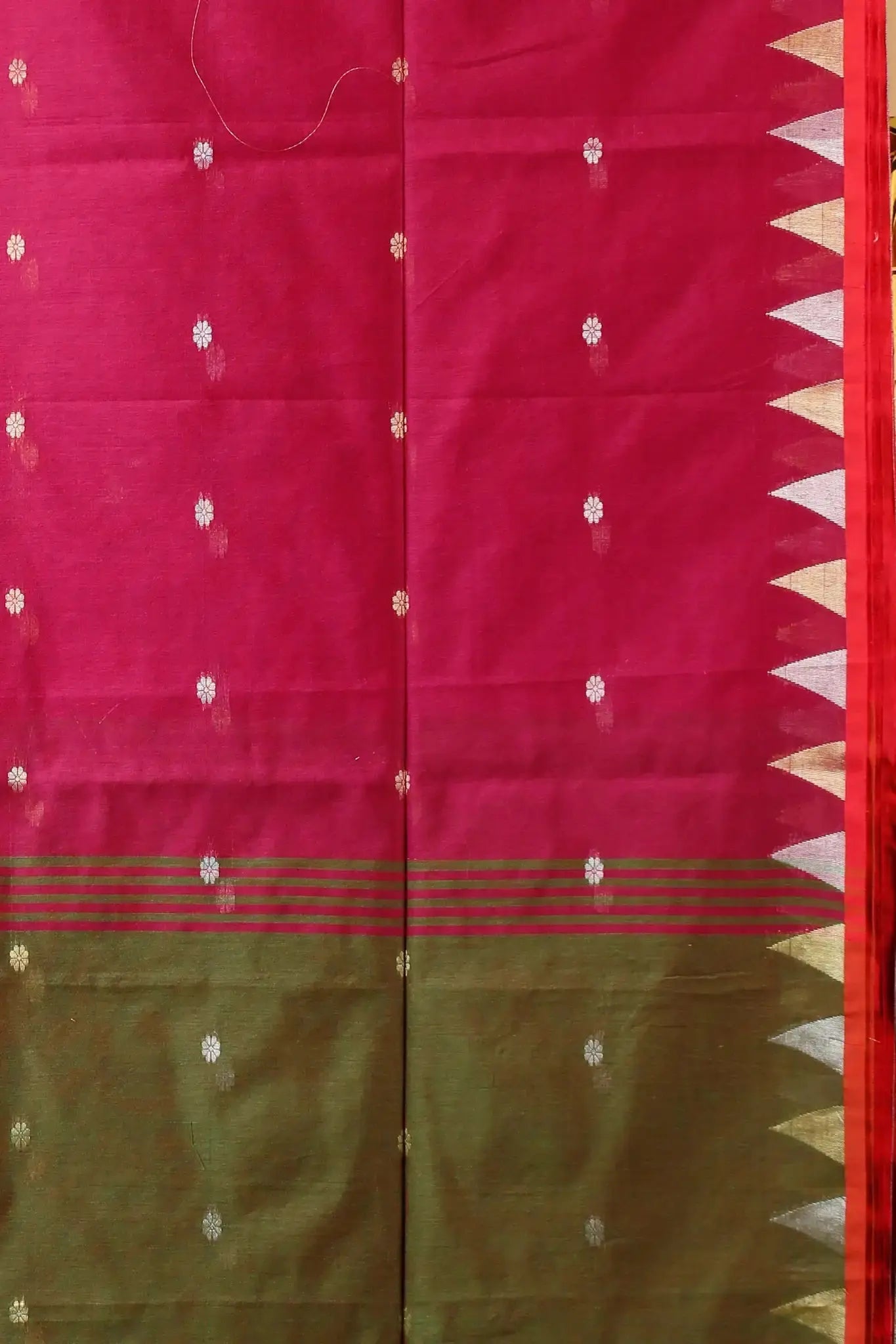 Bellu Cotton Handloom Fancy Saree- Woodland With Green Traditional Geometric Pattern - Grivana