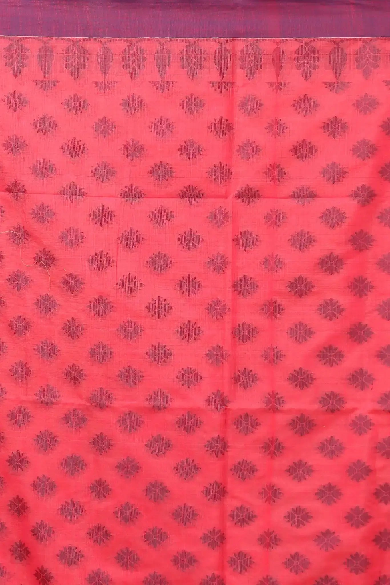 Coral Red- Bellu Cotton Handloom Fancy Saree Traditional Contrast Border - Grivana