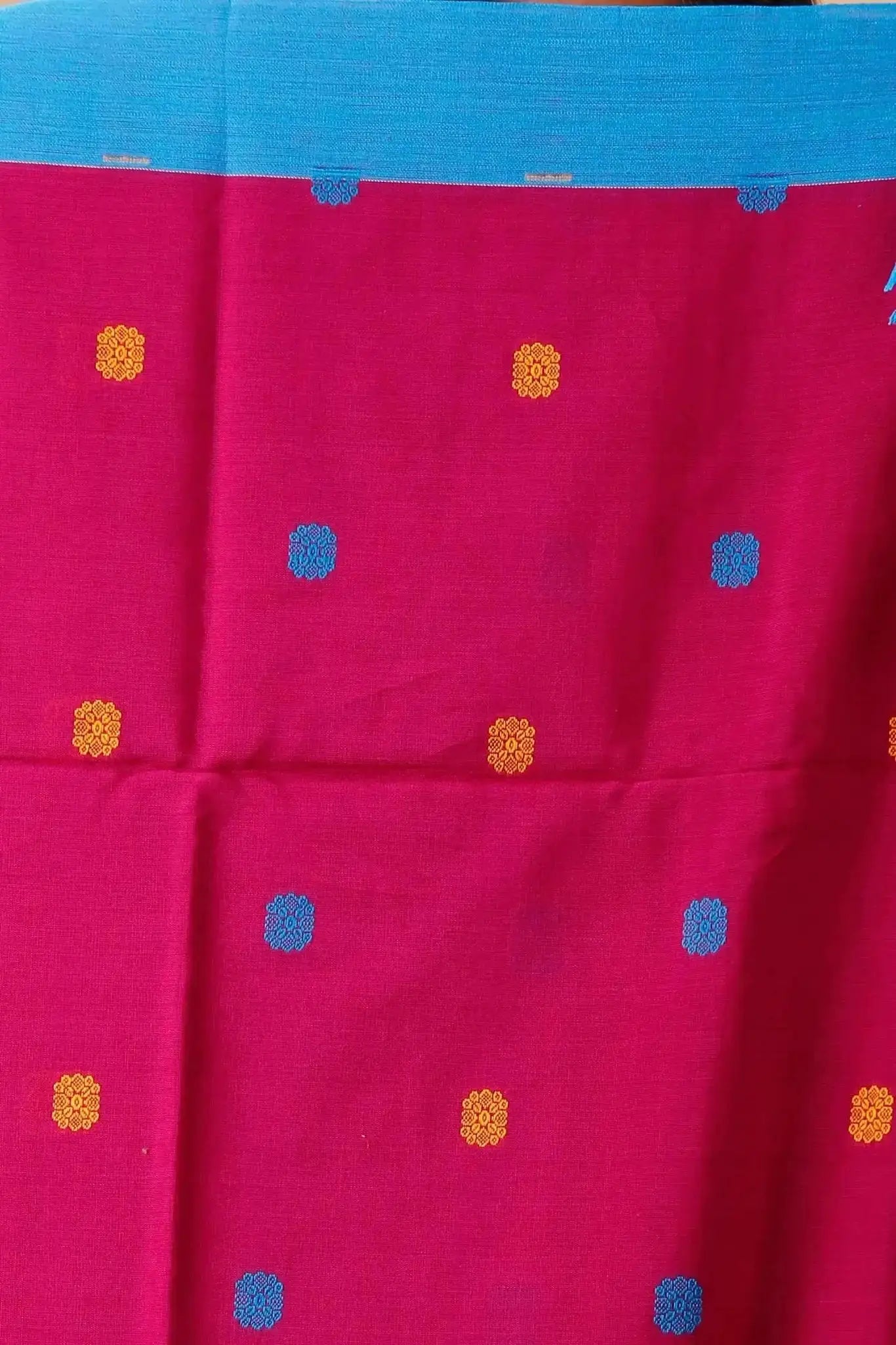 Pink & Blue Border Woven Pallu Manipuri Cotton Saree