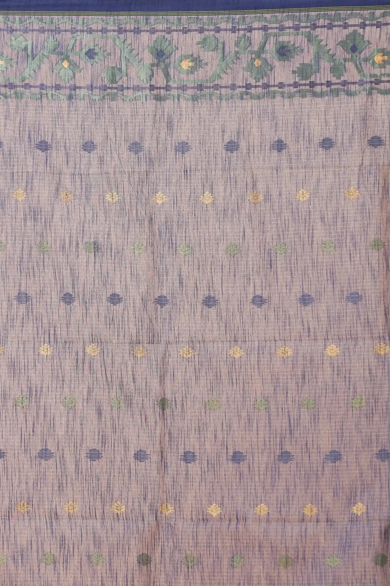 Mint Green With Navy Blue Border Floral Pattern- Bellu Cotton Handloom Fancy Saree - Grivana