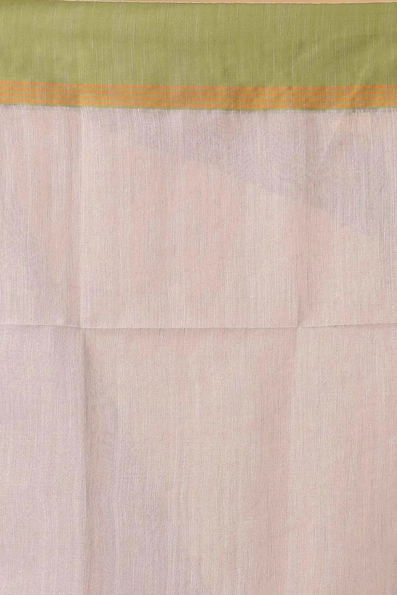 Elegant Beige Green Manipuri Cotton Saree With Green & Mustard Woven Border