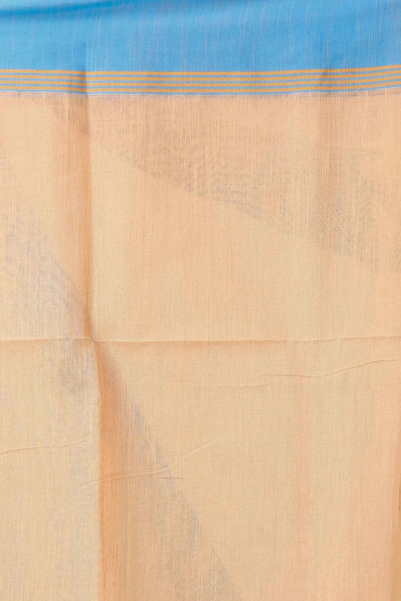 Peach Beige Manipuri Cotton Saree with Mustard Yellow Border & Blue Floral Woven Motifs