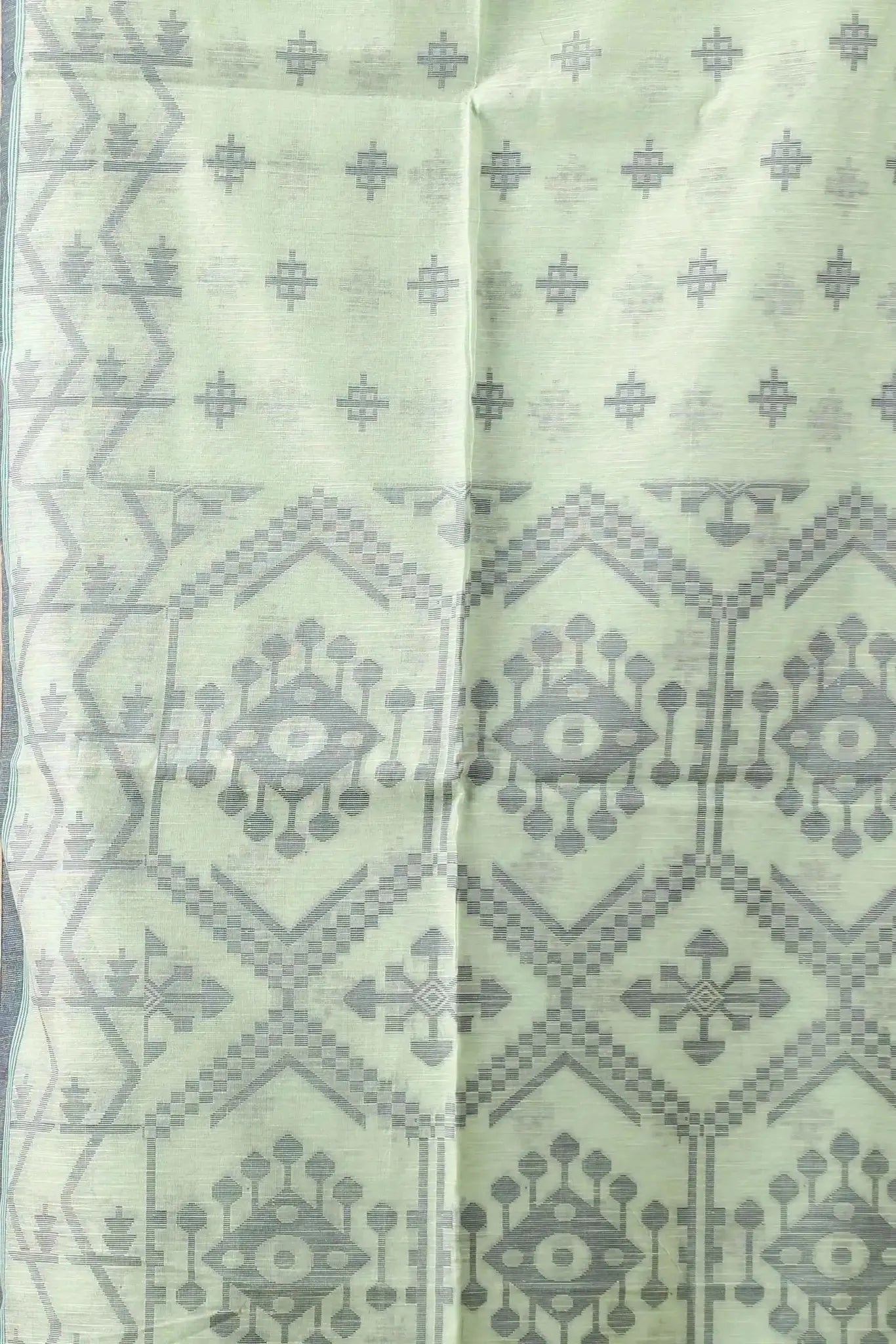 Quill Grey- Bellu Cotton Handloom Fancy Geometric Floral Design Saree With Blouse Piece