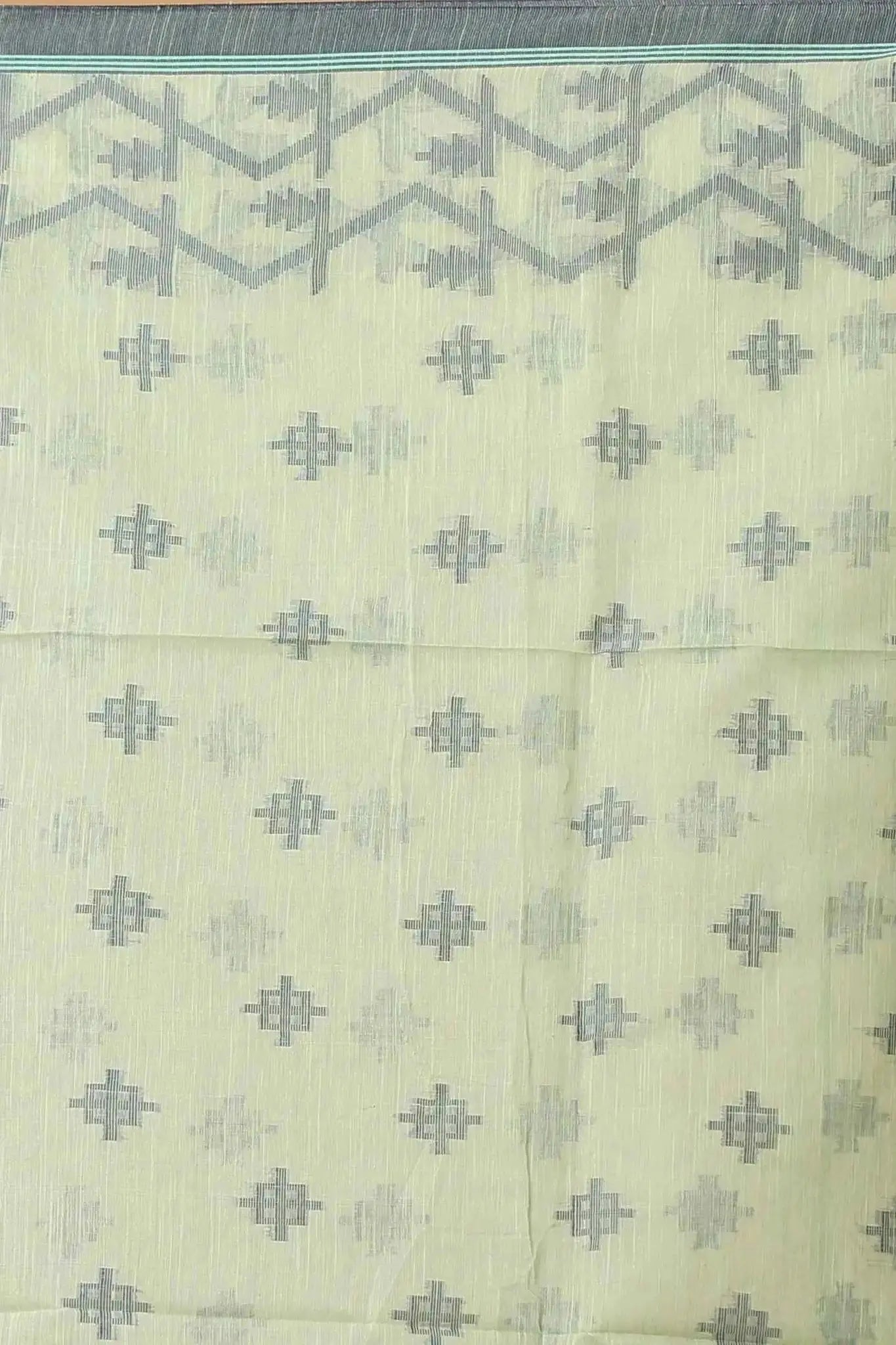 Quill Grey- Bellu Cotton Handloom Fancy Geometric Floral Design Saree With Blouse Piece