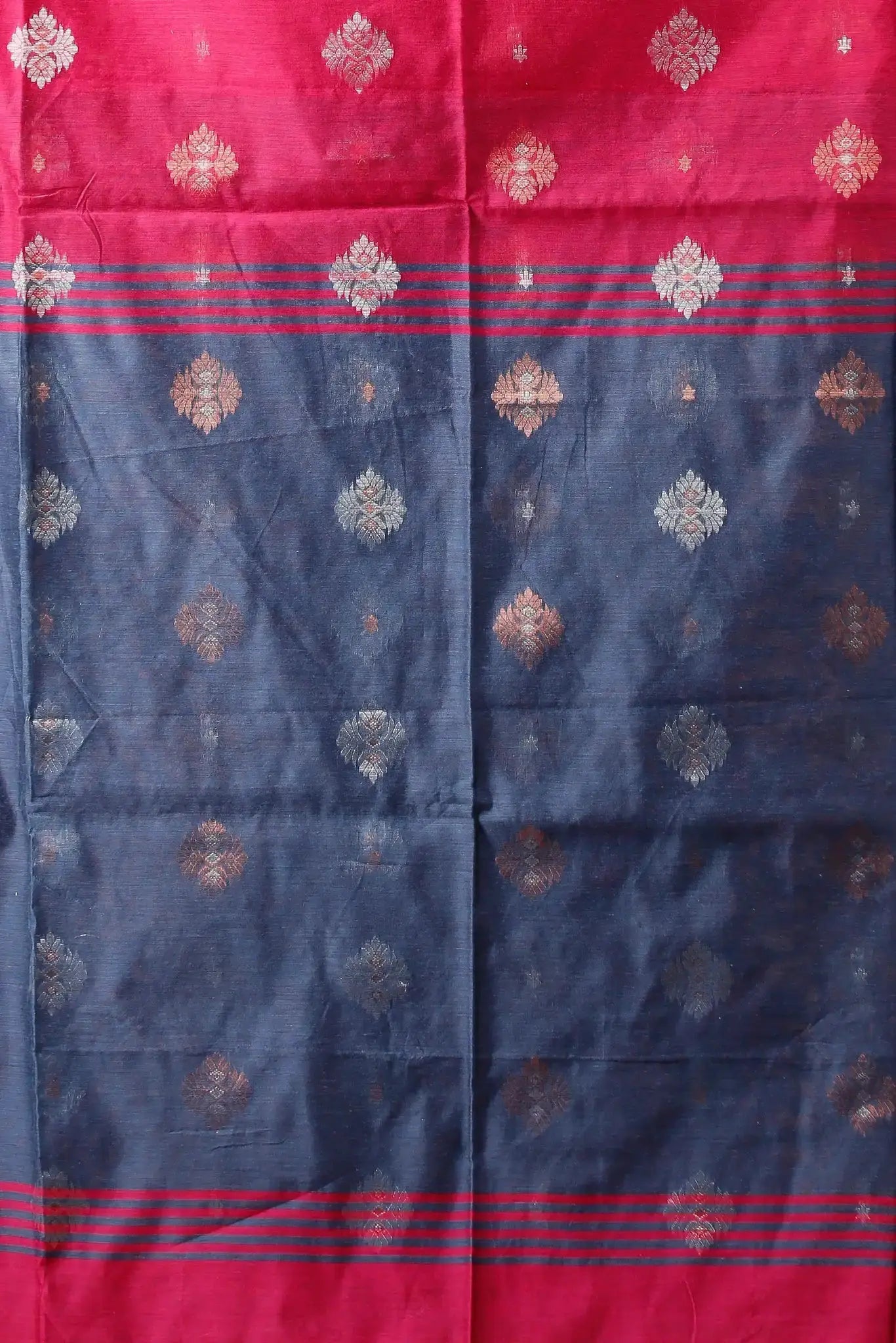 Red & Tealish Blue- Bellu Cotton Handloom Fancy Traditional Weave Saree - Grivana