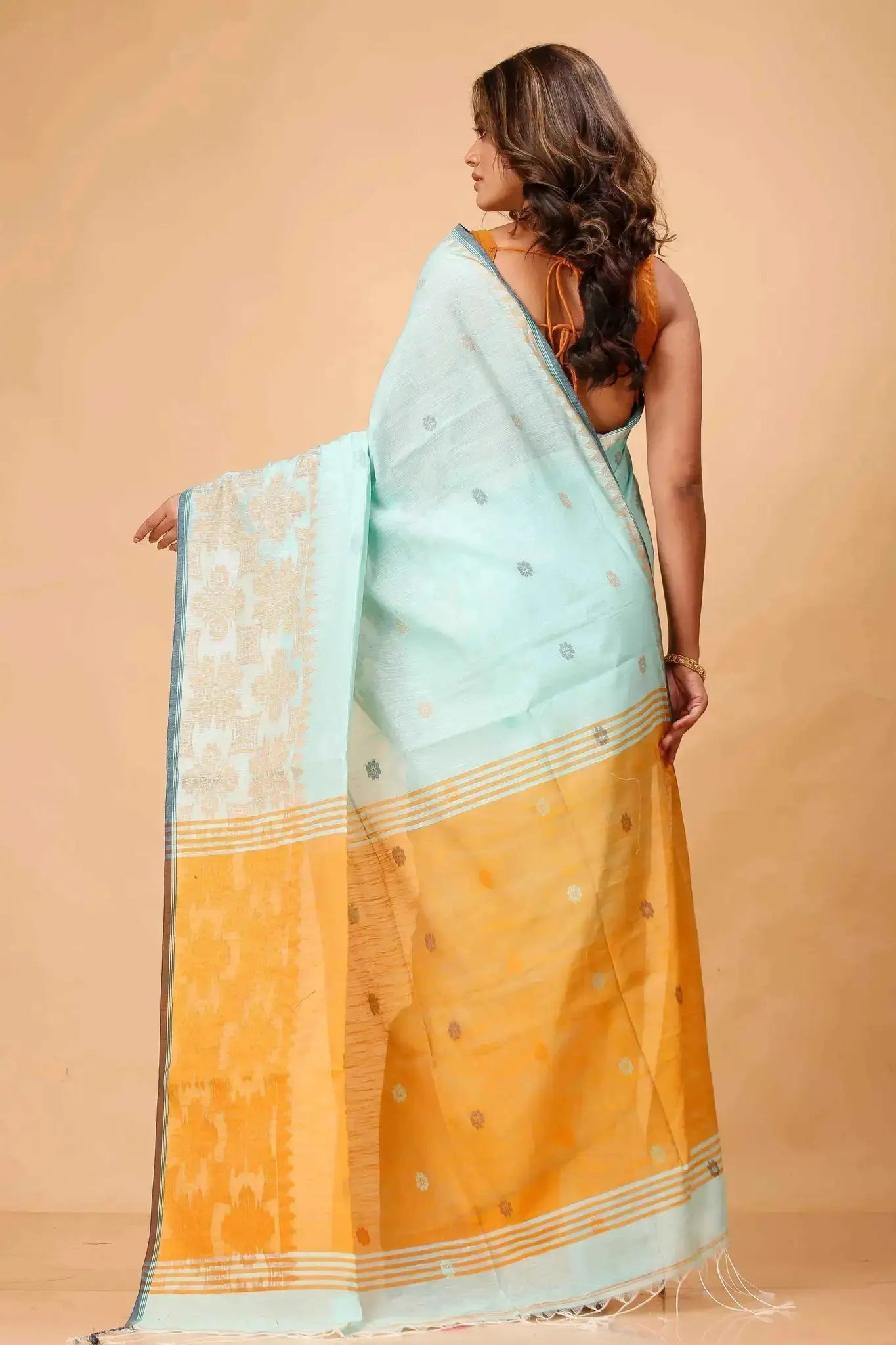 Bellu Cotton Saree – Fancy Mix Design with Blouse Piece Mist Blue