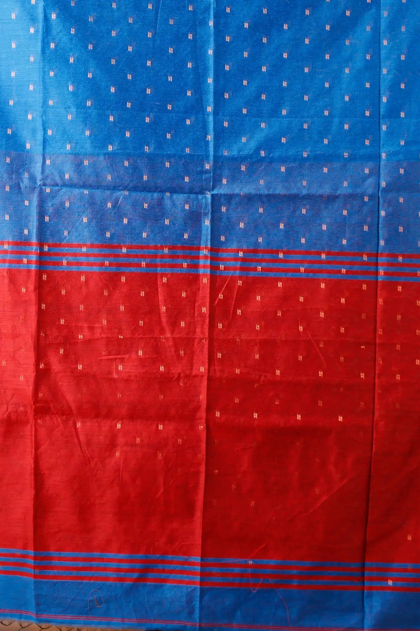 Bellu Cotton Handloom Fancy Saree- Blue With Red Border Traditional Pattern - Grivana