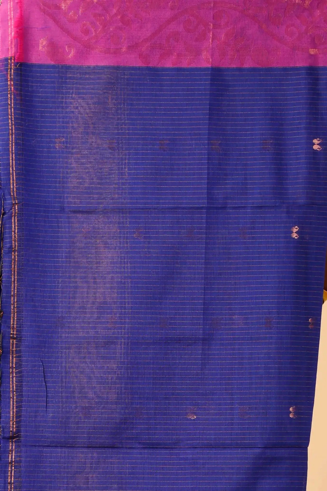 Dark Indigo- Bellu Cotton Handloom Saree With Pink Woven Border & Blouse Piece - Grivana