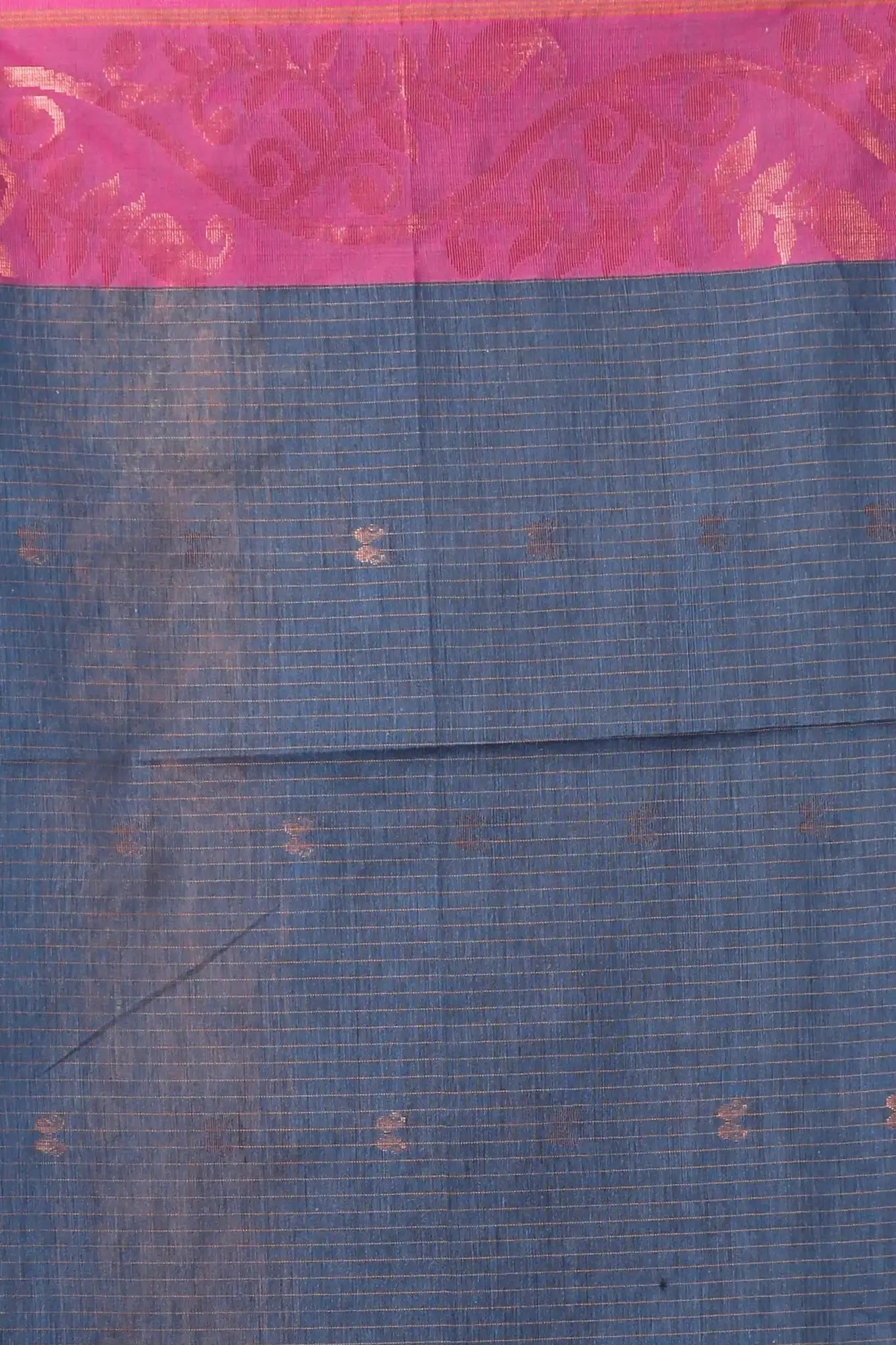 Tealish Blue- Bellu Cotton Handloom Pink Woven Border Saree With Blouse - Grivana