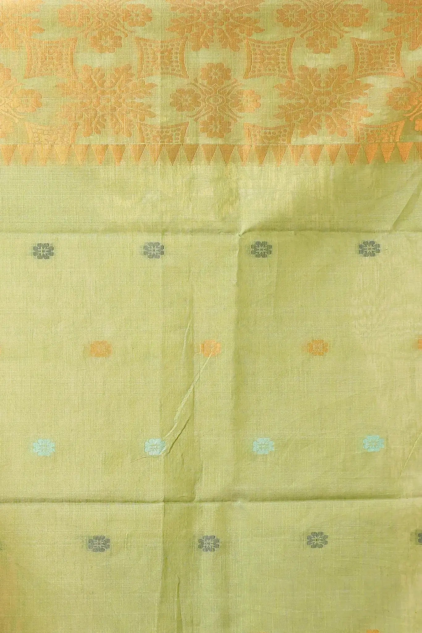 Misty Rose- Bellu Cotton Handloom Fancy Saree With Green Smoke Pallu - Grivana