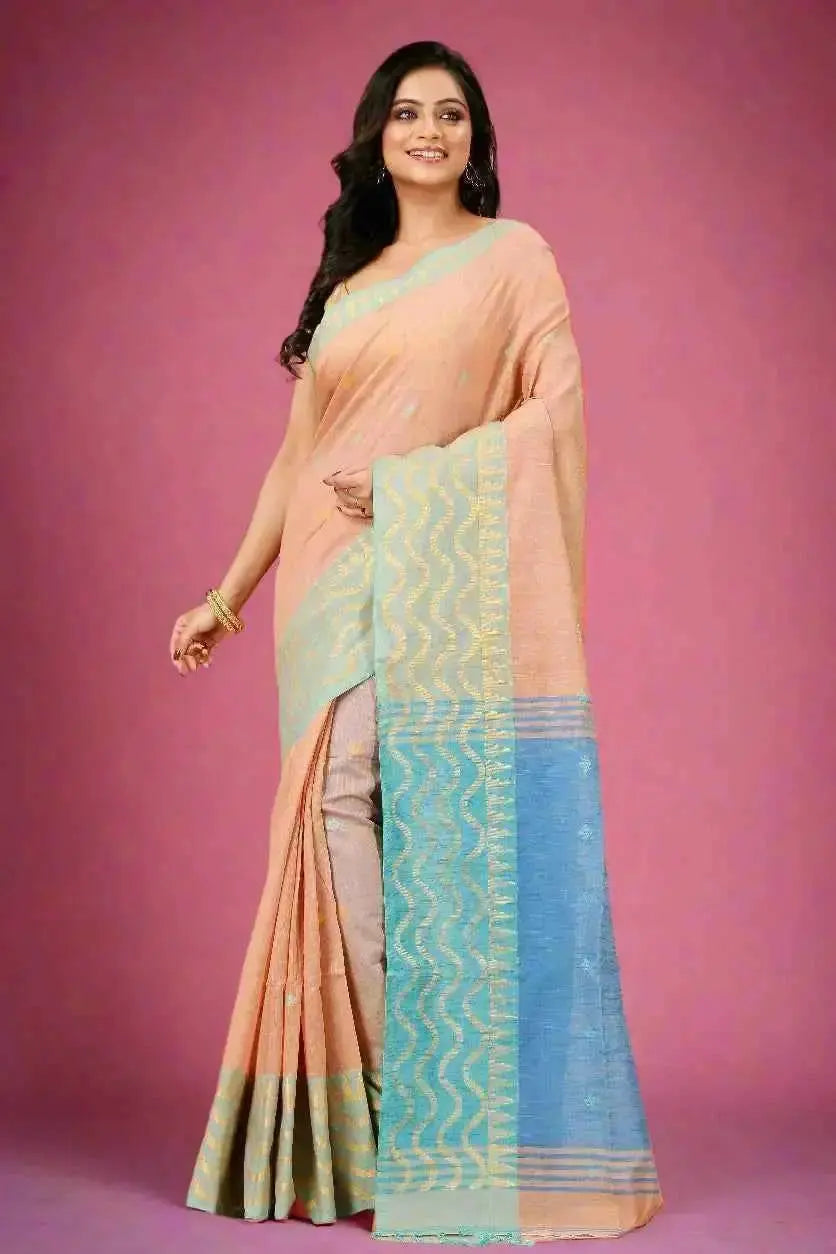 Bellu Cotton Saree – Fancy Mix Design with Blouse Piece Mist Blue