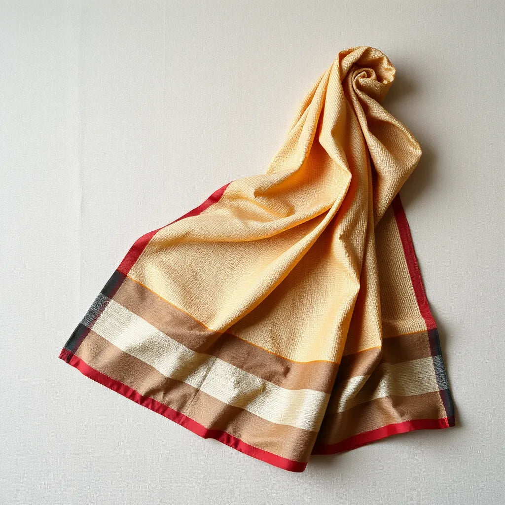 Handwoven saree with visible intricate weave and detailed border on a neutral background