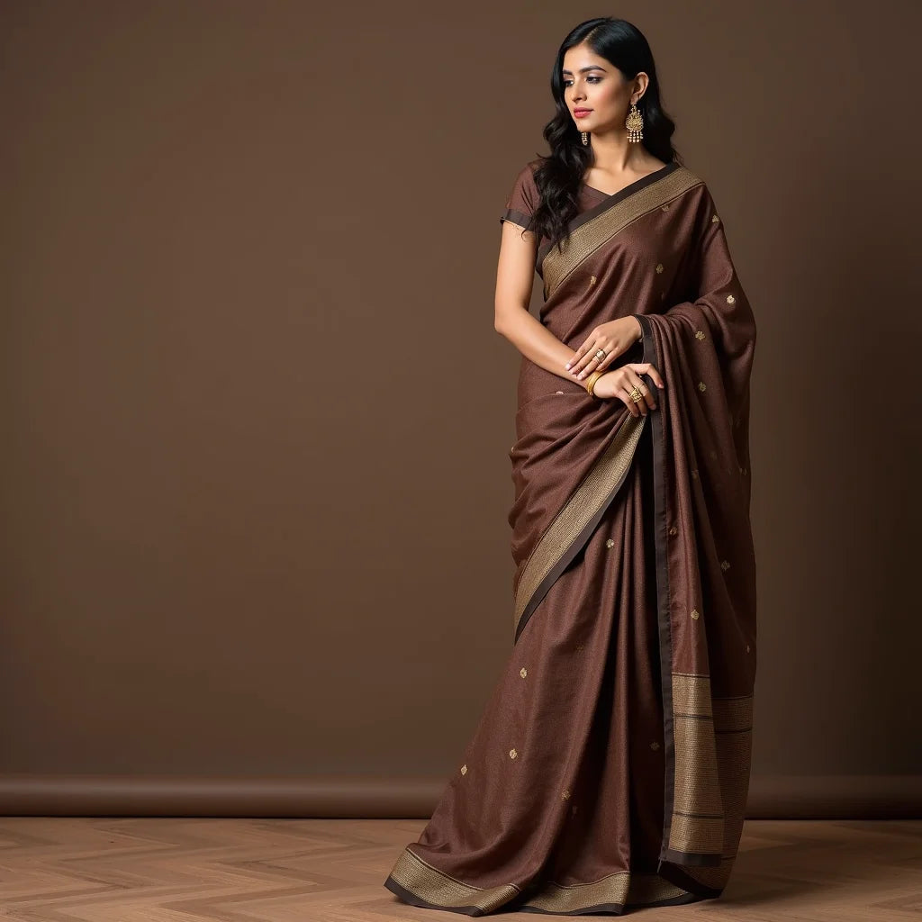 Chocolate Brown Bengal Handloom Saree - Styling Chocolate Brown Bengal Handloom Saree for Elegance