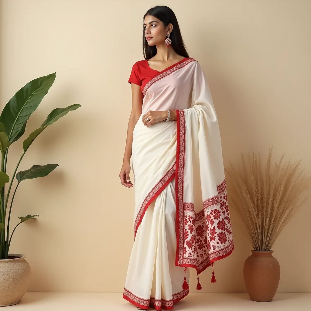 Cotton Saree With Contrast Borders - Cotton Saree with Contrast Borders for Everyday Elegance