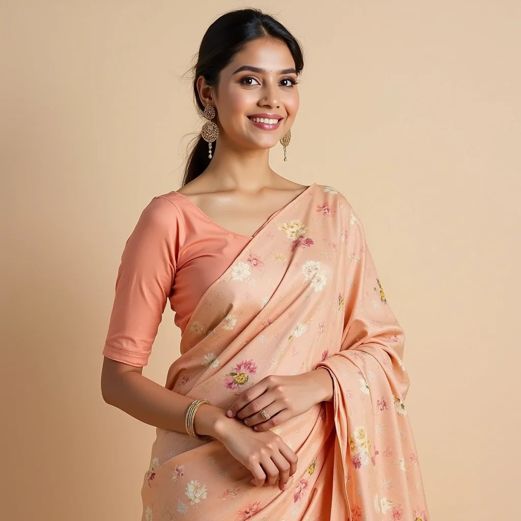 Peach Beige Floral Cotton Saree - Peach Beige Floral Cotton Saree: Everyday Grace Guide