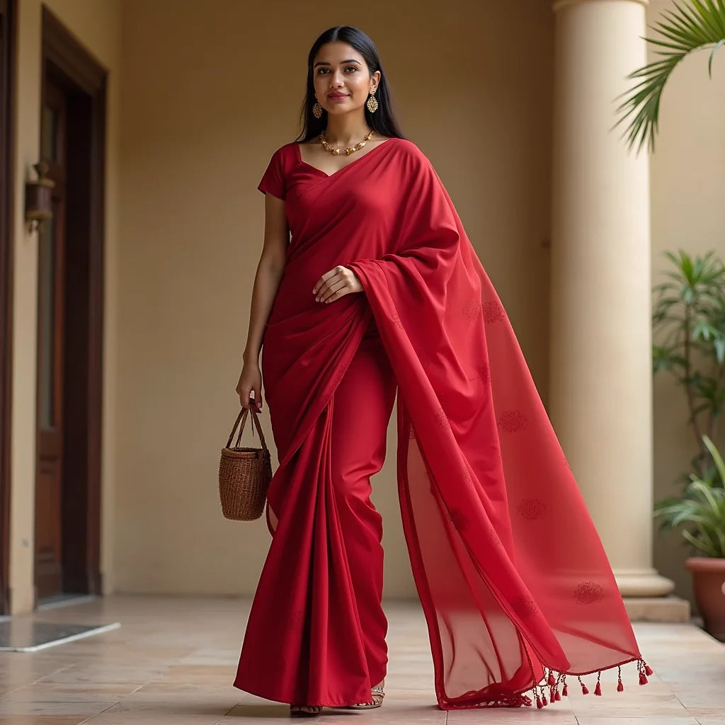Lava Red Cotton Saree - How to Style a Lava Red Cotton Saree for Everyday Glam