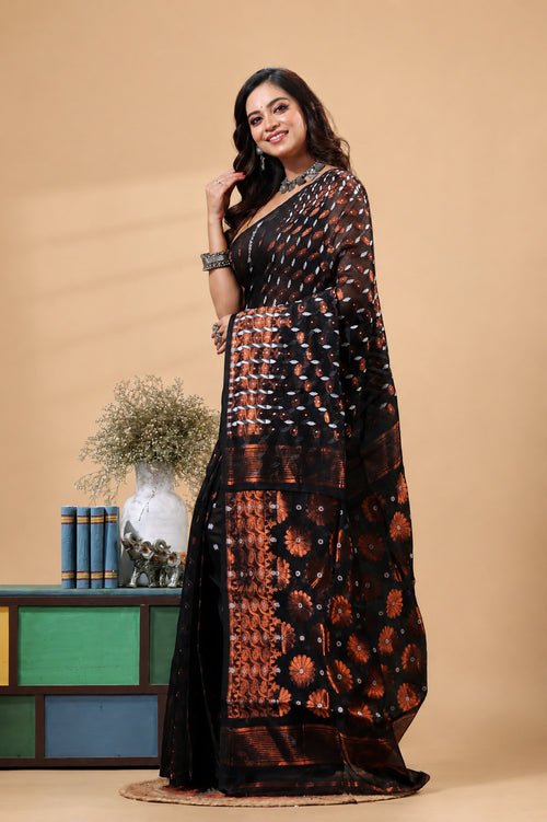 Grivana Black Dhakai Jamdani Bengal Handloom Saree