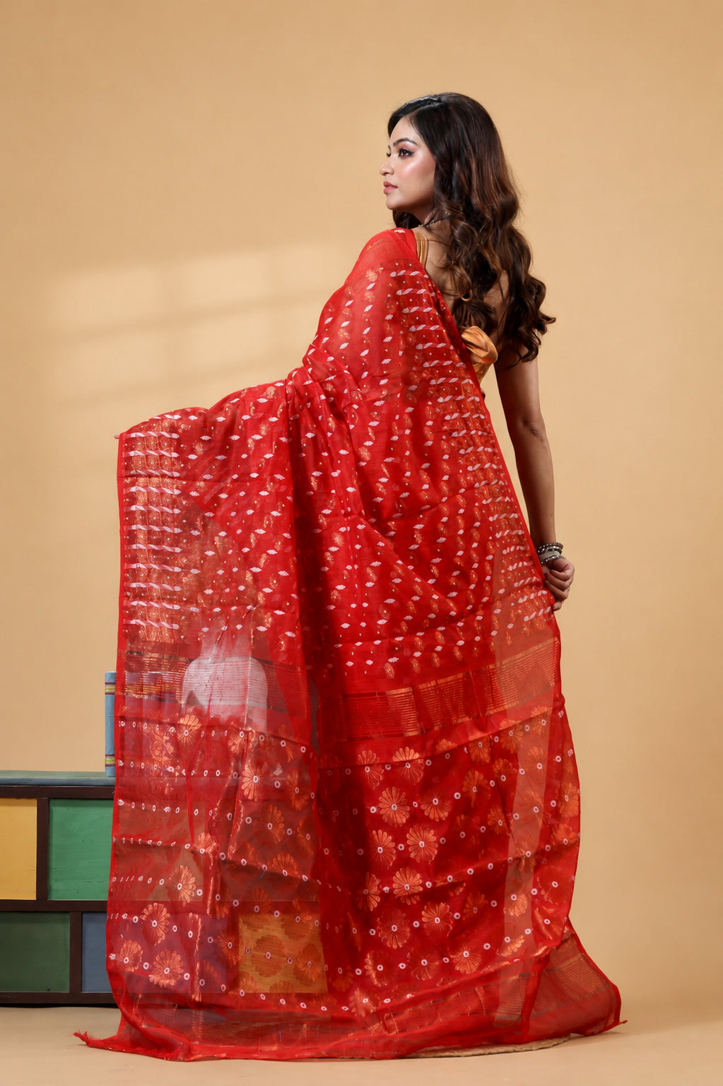 Red Bengal Handloom Dhakai Jamdani Saree | Traditional Jamdani Sari