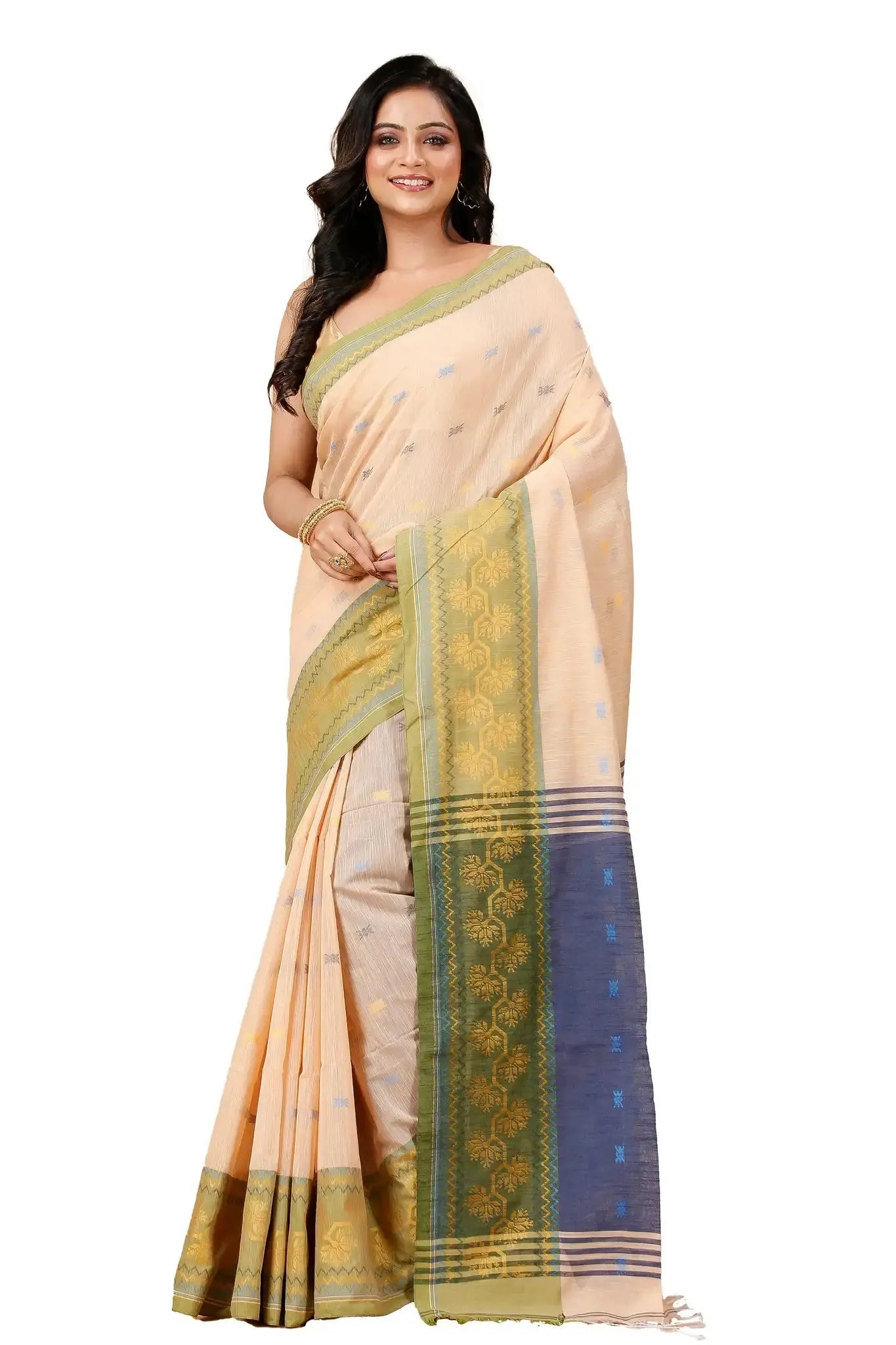 Elegant Light Pink- Bellu Cotton Handloom Traditional Woven Saree With Blouse - Grivana