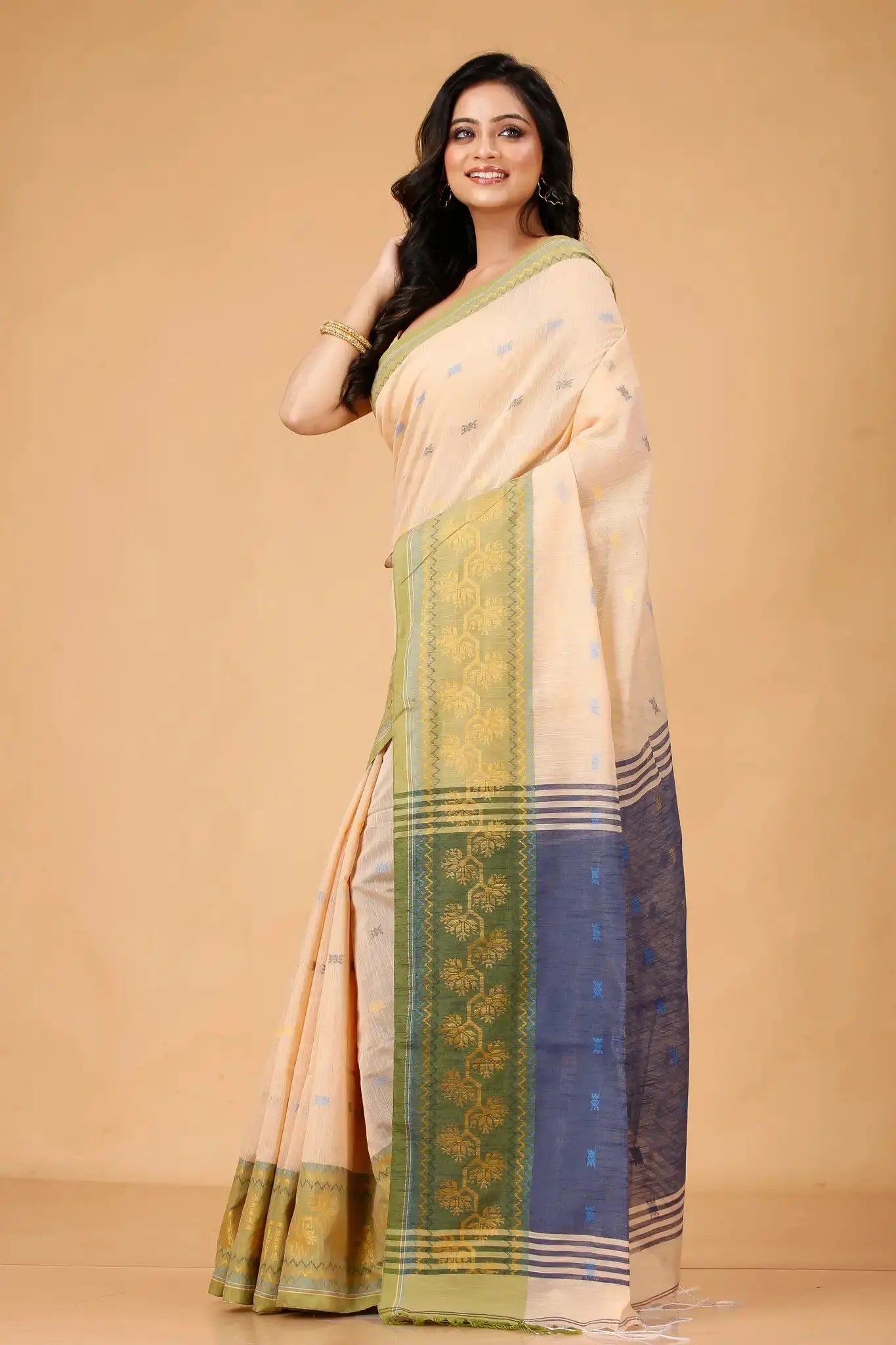 Elegant Light Pink- Bellu Cotton Handloom Traditional Woven Saree With Blouse - Grivana