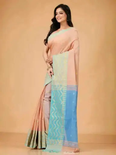 Bellu Cotton Saree – Fancy Mix Design with Blouse Piece Mist Blue