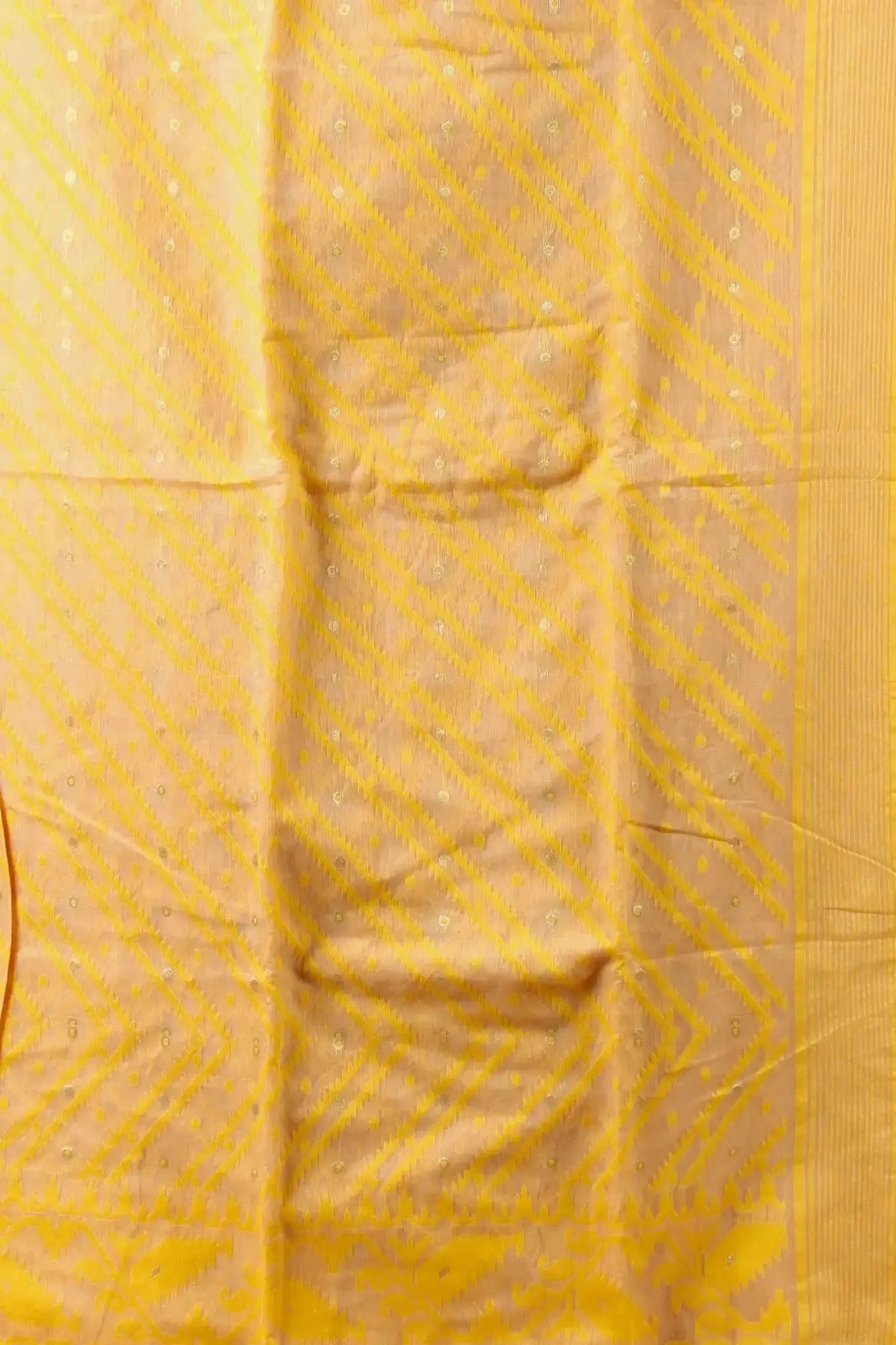 Marigold Yellow- Bengal Handloom Festive Wear Soft Jamdani Cotton Saree