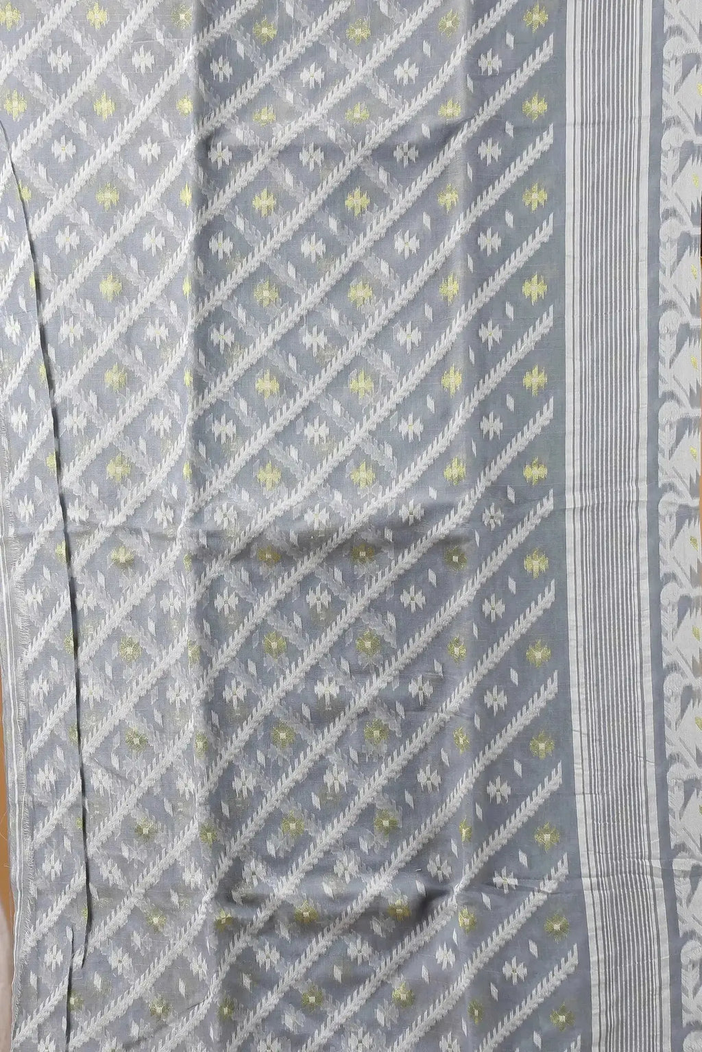Elegant Tealish Blue- Bengal Handloom Classic Soft Jamdani Saree