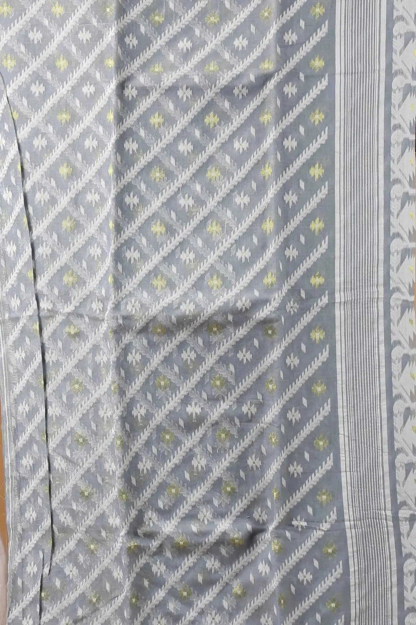 Elegant Tealish Blue- Bengal Handloom Classic Soft Jamdani Saree