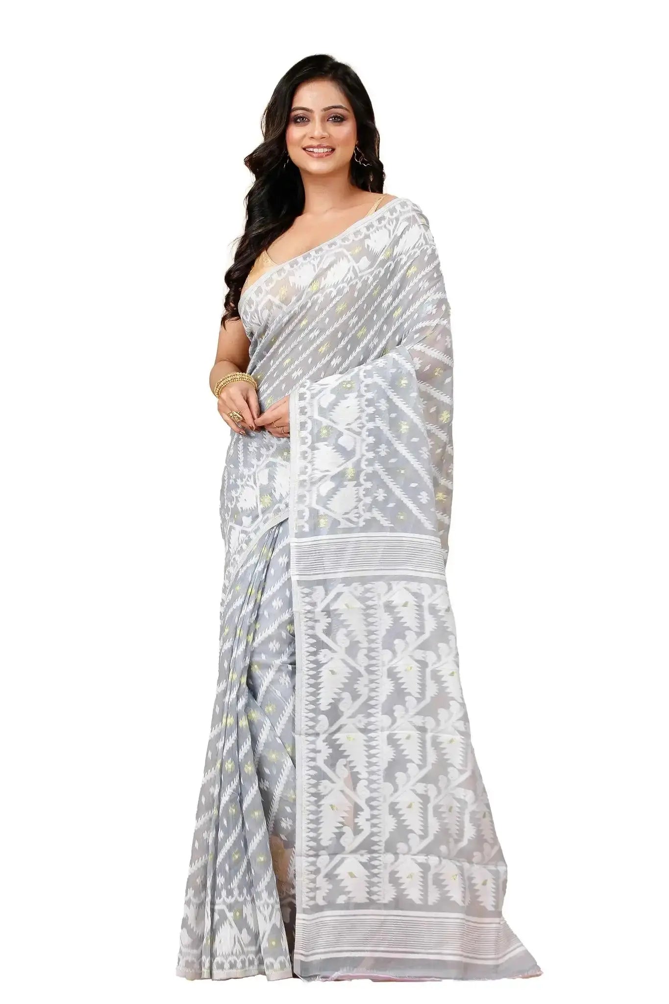Elegant Tealish Blue- Bengal Handloom Classic Soft Jamdani Saree