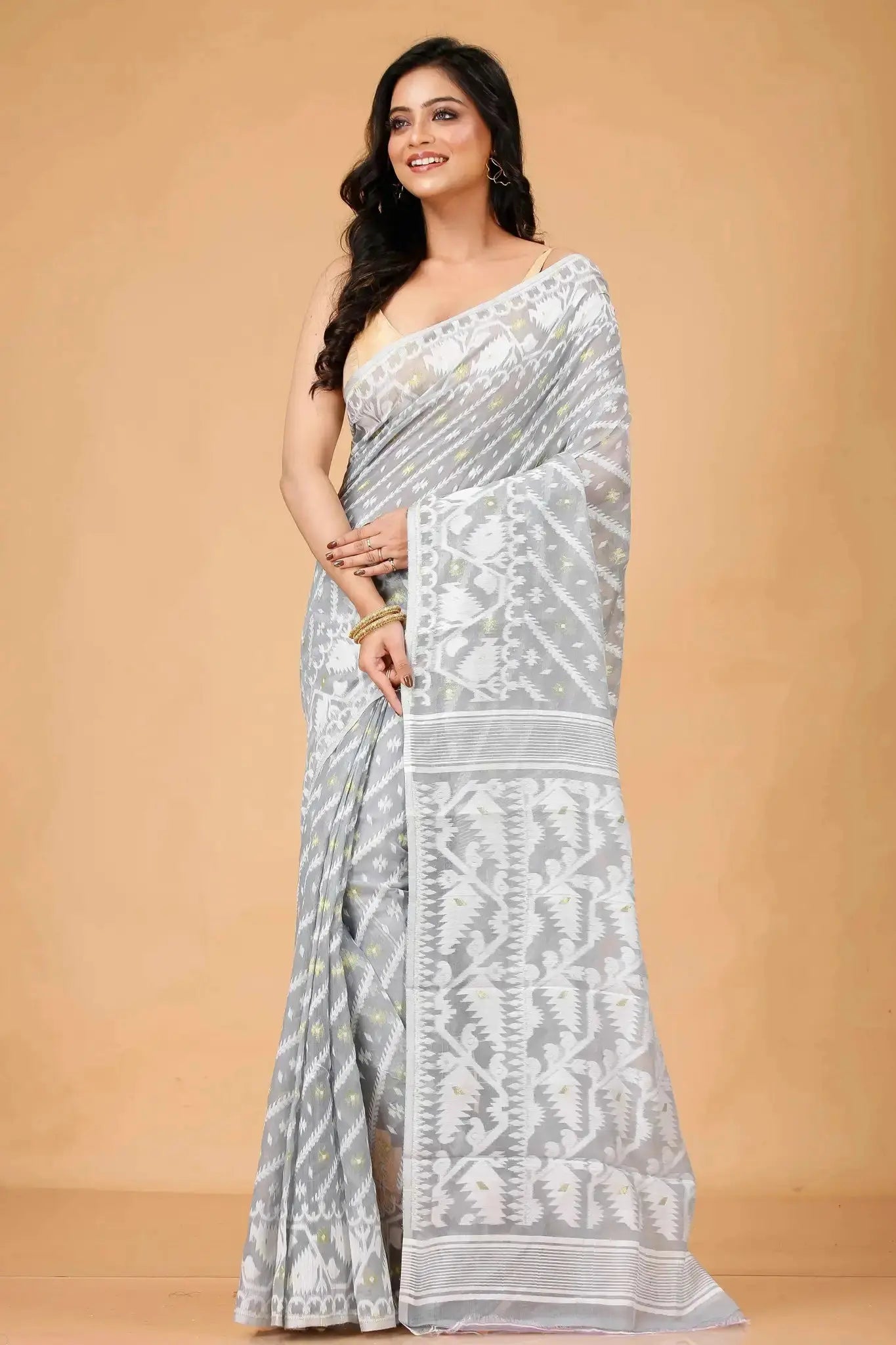 Elegant Tealish Blue- Bengal Handloom Classic Soft Jamdani Saree