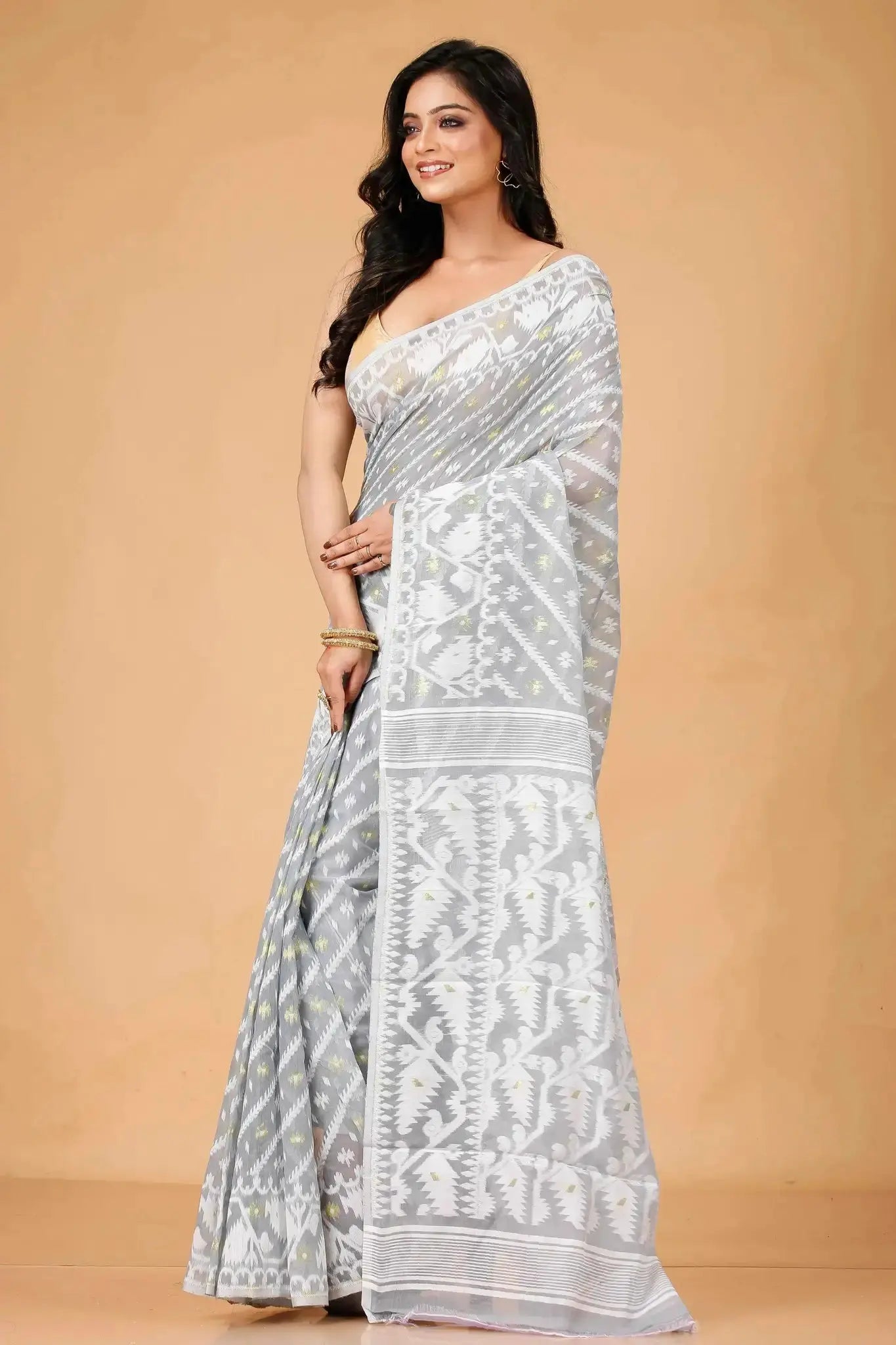 Elegant Tealish Blue- Bengal Handloom Classic Soft Jamdani Saree