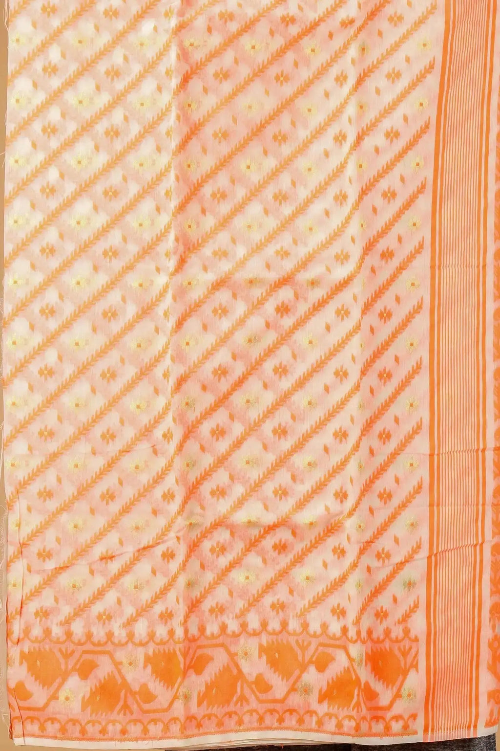 Pale Orange- Bengal Handloom Traditional Wear Soft Jamdani Saree