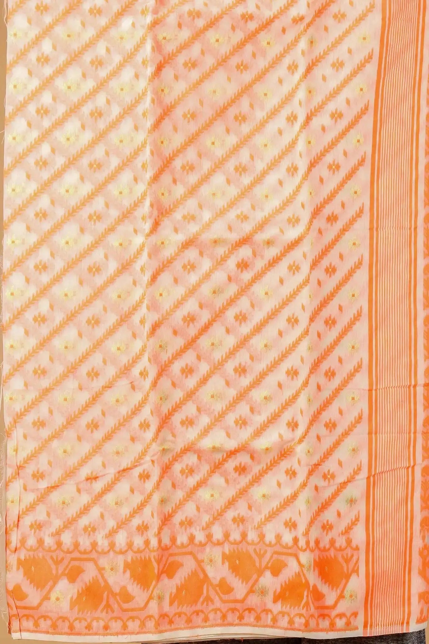 Pale Orange- Bengal Handloom Traditional Wear Soft Jamdani Saree