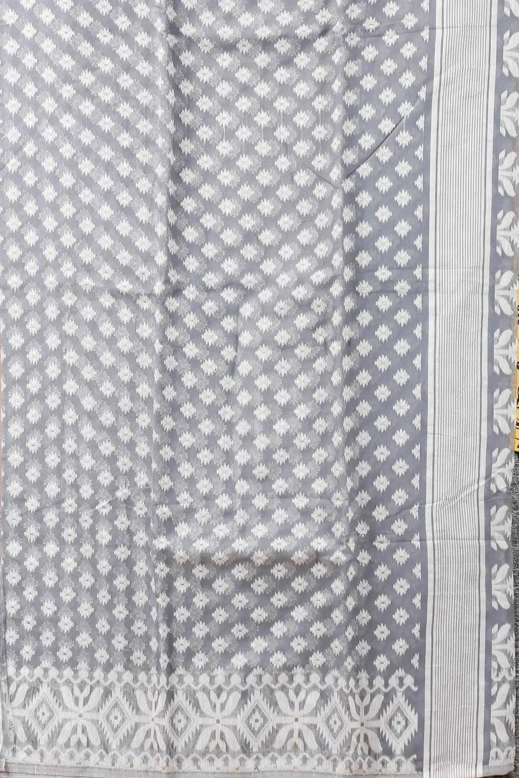 Grey- Bengal Handloom Ikat Print Classic Soft Jamdani Saree