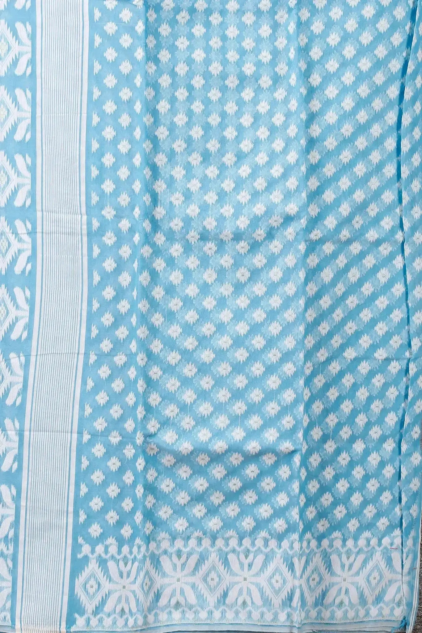 Coral Blue- Bengal Handloom Ikat Print Soft Jamdani Saree