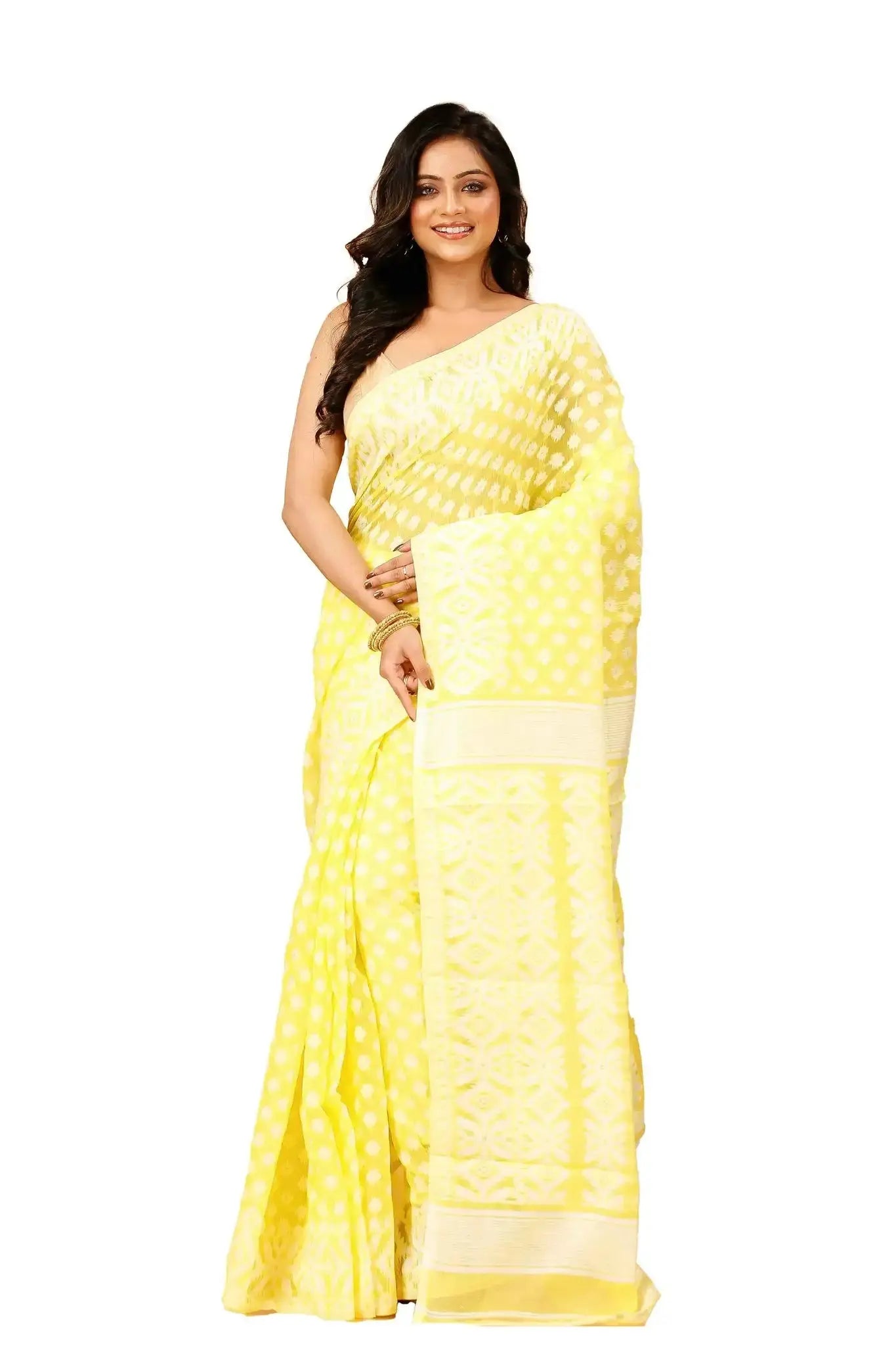 Yellow- Bengal Handloom Soft Casual Jamdani Saree