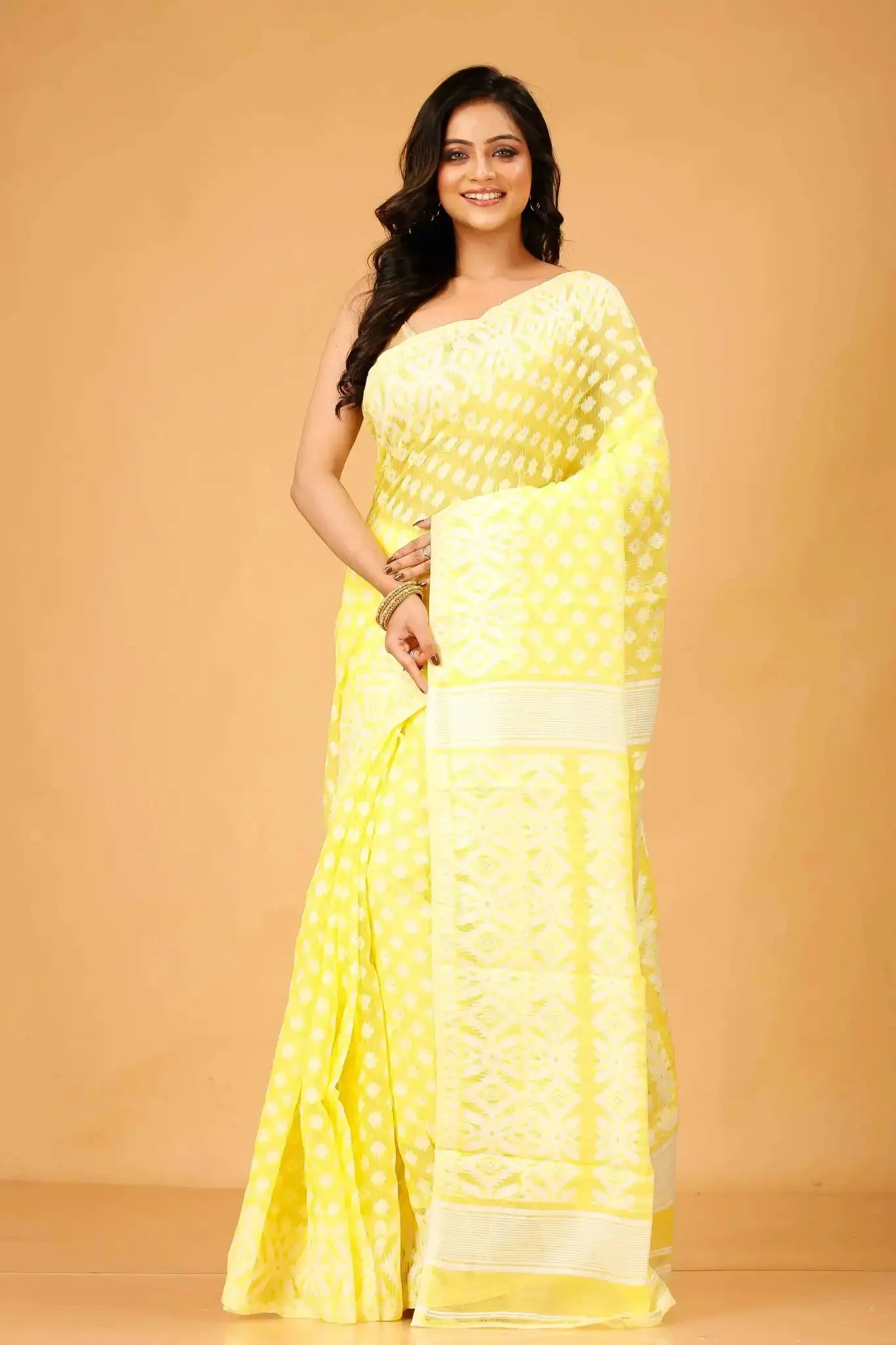 Yellow- Bengal Handloom Soft Casual Jamdani Saree
