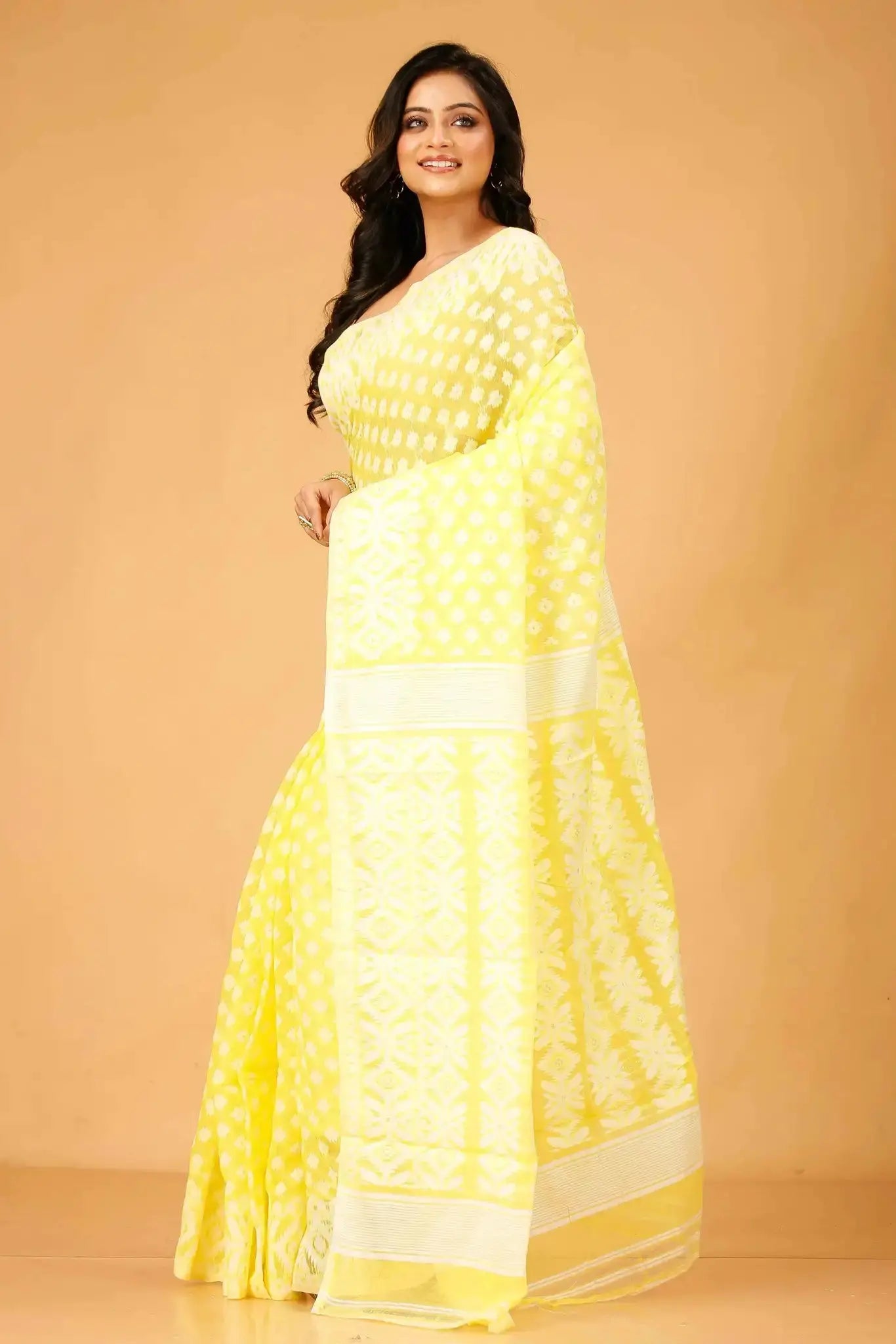 Yellow- Bengal Handloom Soft Casual Jamdani Saree