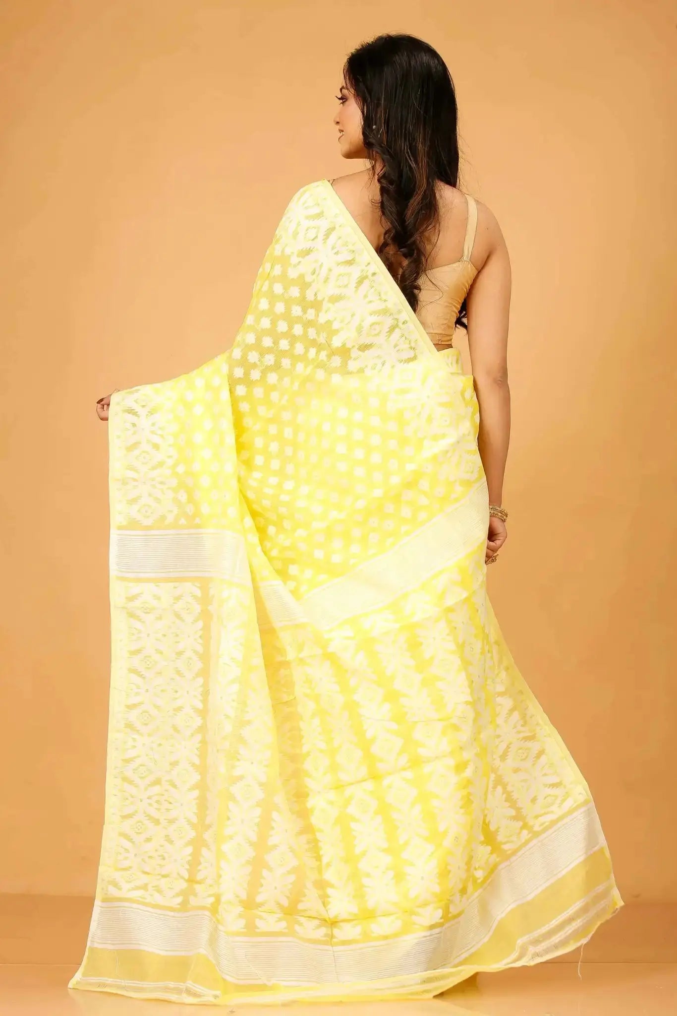 Yellow- Bengal Handloom Soft Casual Jamdani Saree