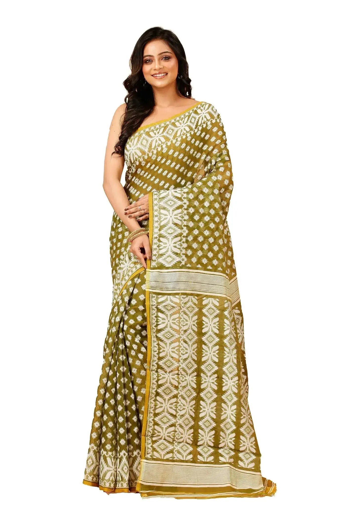 Oak Brown- Bengal Handloom Traditional Daily Wear Soft Jamdani Saree
