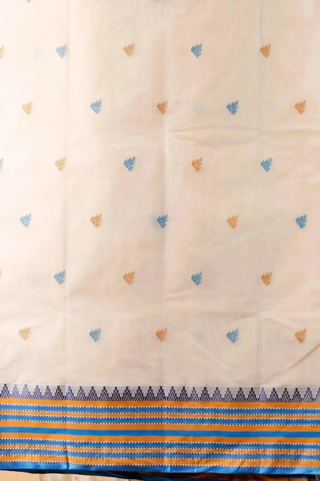 Blue and Beige- Pure Cotton Bengal Handloom Saree With Striped Border