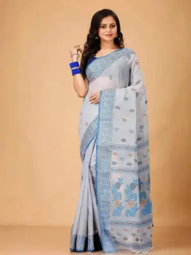Lavender Mist- Pure Cotton Bengal Handloom Traditional Indian Saree
