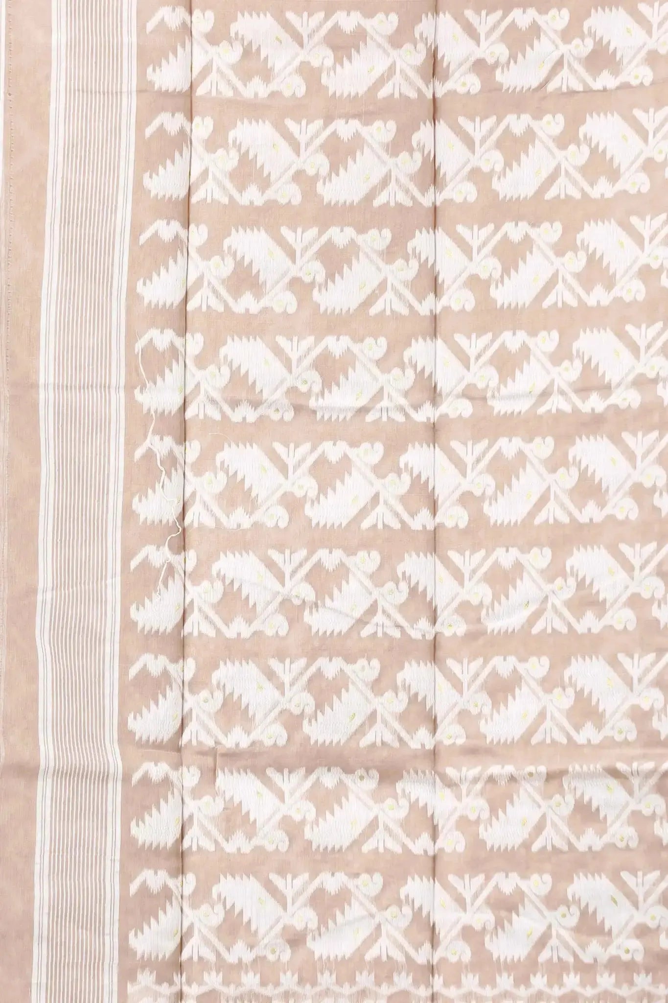 Elegant Olive Green- Bengal Handloom Ikat Print Soft Jamdani Saree