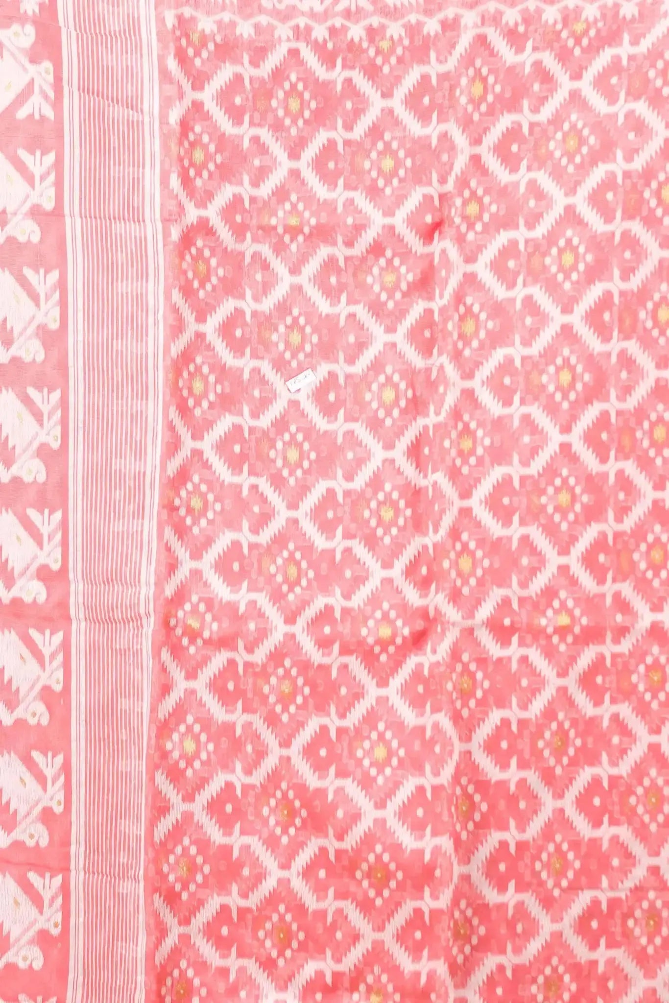 Elegant Red Pink Bengal Handloom Ikat Print Soft Jamdani Saree