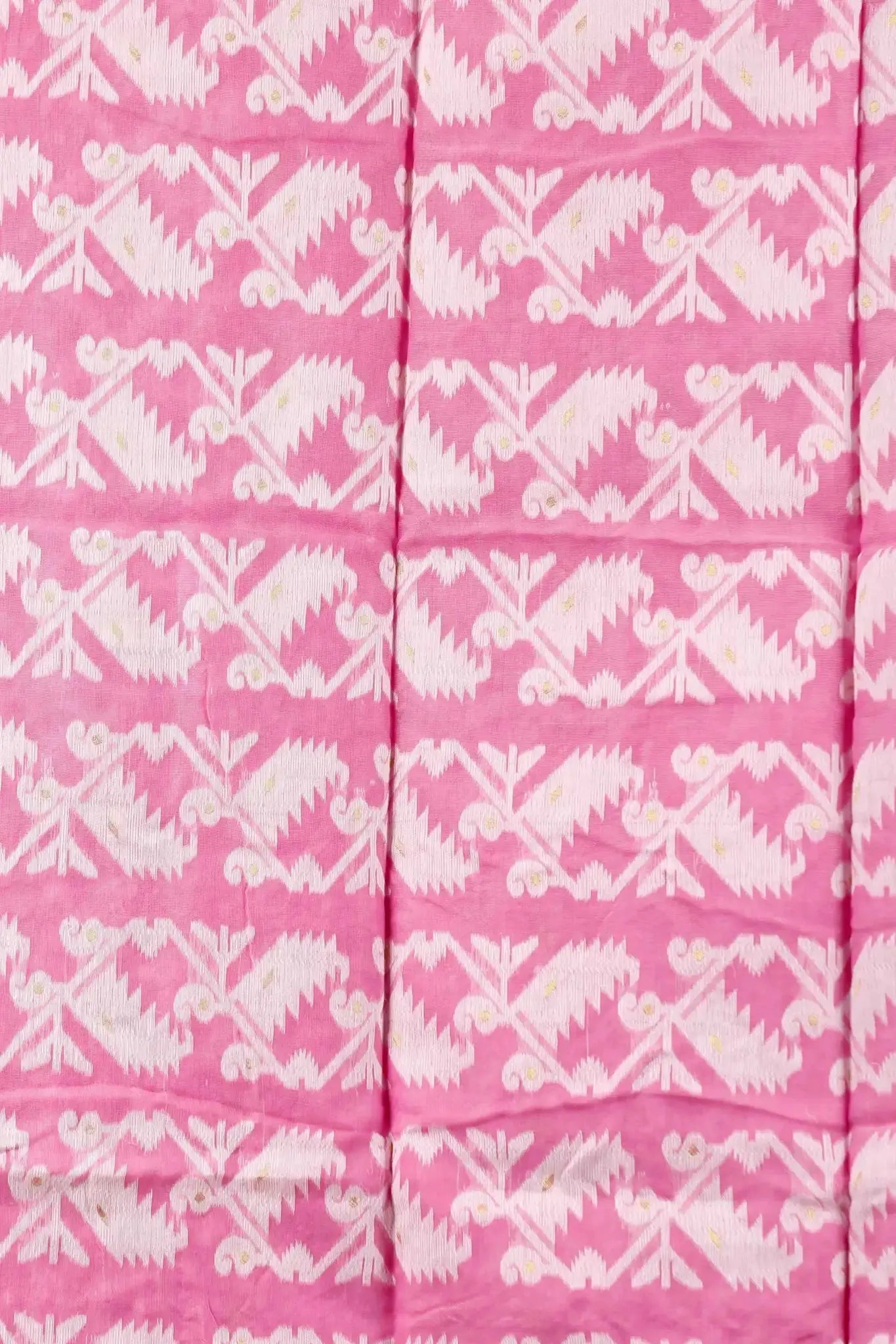 Coral Pink Ikat Print Soft Cotton Bengal Handloom Soft Jamdani Saree